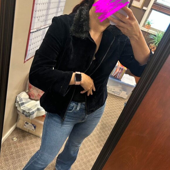 90's Faux Collar Little Jacket Velvet Style - Picture 1 of 2